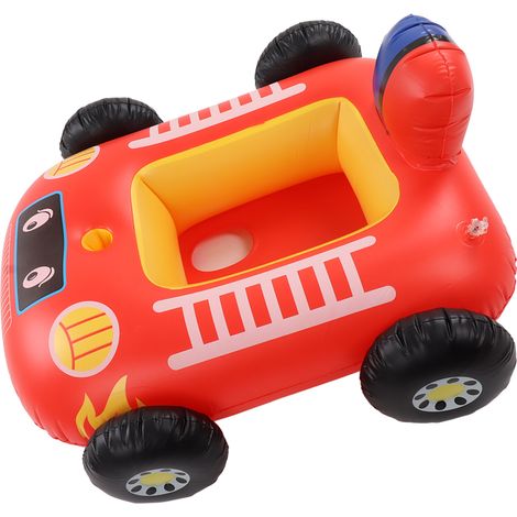 Bateau gonflable d'été en forme de voiture pompier pour bébés, rouge. Bouée de piscine pour enfants. (1/5)