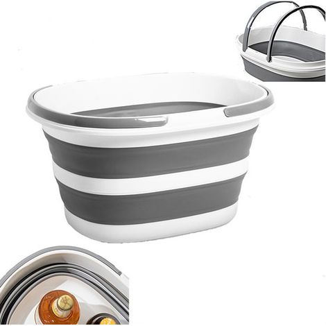 Seaux pliables - Seaux à serpillière - Seaux portables pour l'extérieur/la voiture - Paniers à linge étanches - Paniers à linge compacts pour la voiture - Seaux pliables pour laver les animaux - Blanc (1/5)