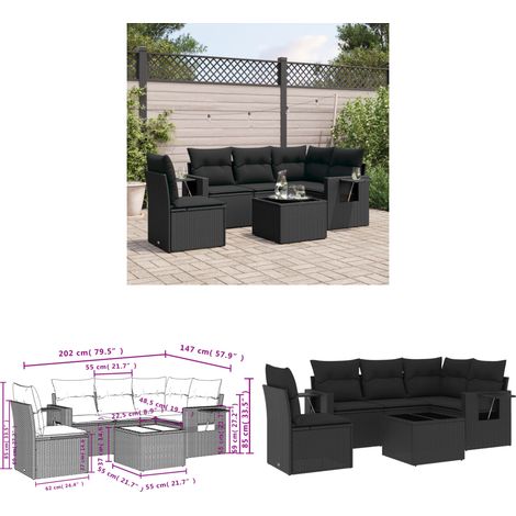 Salon de jardin 6 pcs avec coussins noir résine tressée - Ensemble Salon De Jardin - Meuble Extérieur - Jardin Design - Mobilier De Jardin - Set Salon De Jardin - Home & Living (1/3)
