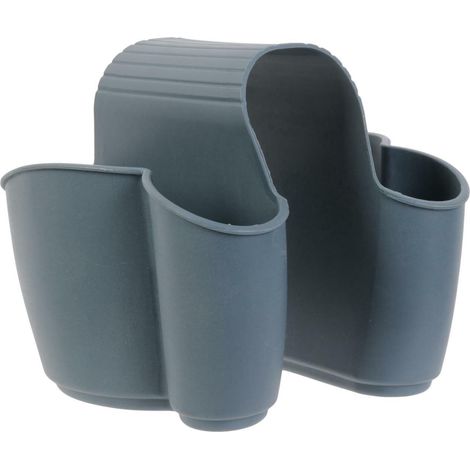 PORTAESPONJAS DOBLE para fregadero, gris con agujeros (1/5)