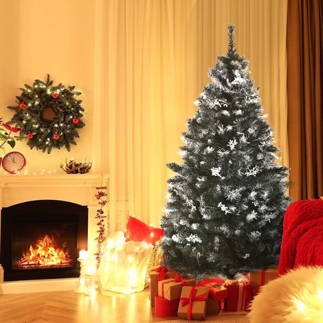 Árbol de Navidad Artificial 150 cm con 378 Ramas 41 Decoraciones Soporte de Acero Base Plegable y Desmontable Verde (1/5)