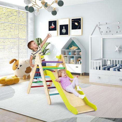 2 in 1 Kids Wooden Climbing Triangle Set with Slide (1/5)