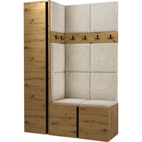 Conjunto para recibidor Pinis IX, Abriamo 3, 186x124x46cm, Aglomerado laminado, Tapiz, Colocada, Montada en la pared