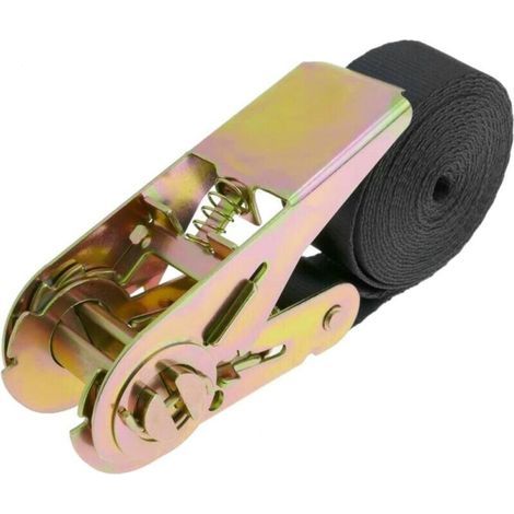 Packung mit 1 Ratschen-Spanngurt, 3 m x 25 mm, 800 kg, schwarz. Spanngurtspanner, Ratschenspanner, Seilspanner. (1/4)