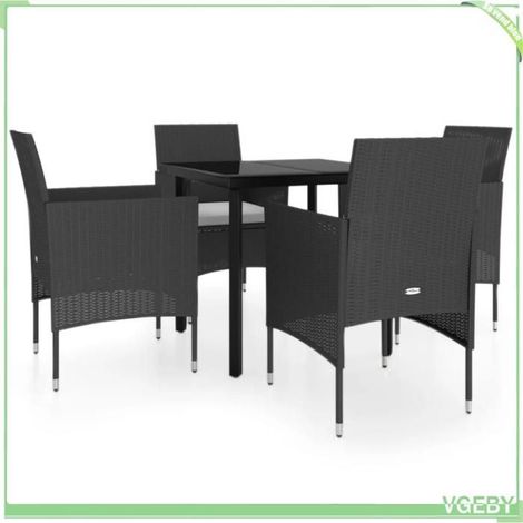 Ensemble de salle à manger de jardin - FAFEICY - 3099282 - 5 pcs noir - Acier enduit de poudre - Résine tressée & plateau verre (1/5)