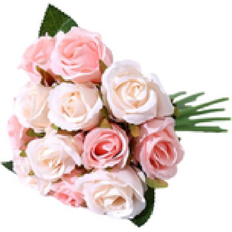 Bouquet de roses en soie couleur champagne, fleurs artificielles réalistes, 12 pièces (1/5)