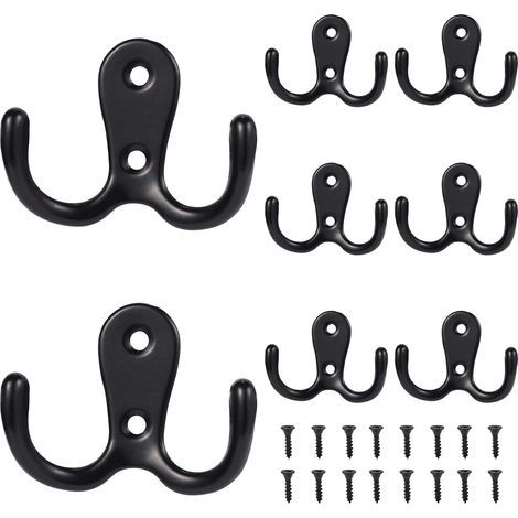 8-Piece Coat Hook Set, Vintage Metal Hooks, Double Hole Wall Hooks for Bathroom, Toilet, Kitchen (Black) (1/5)