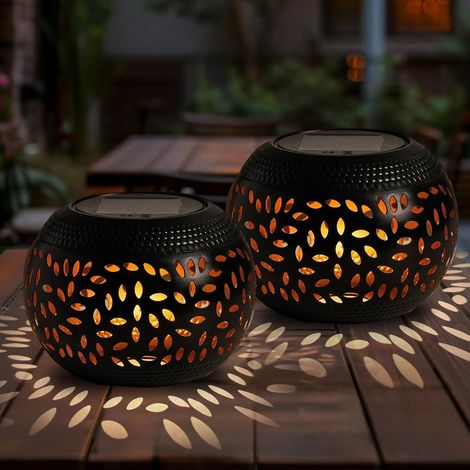 2er-Pack wasserdichte schwarze LED-Solar-Tischlampen für den Außenbereich, dekorative Laternen für Terrasse und Garten (1/3)