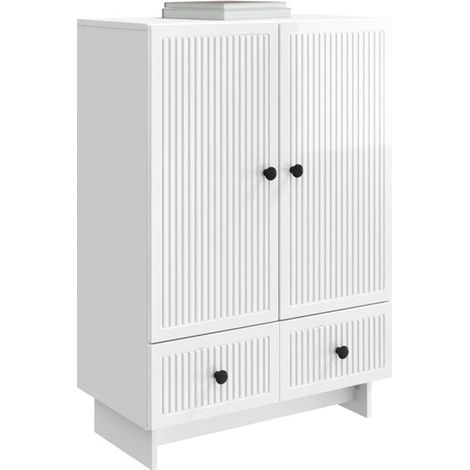 Buffet de Cuisine Blanc Brillant, Meuble Rangement Bois d'Ingénierie 66x34.5x95cm, Enfilade Moderne avec Étagères pour Salle à Manger et Salon (1/5)