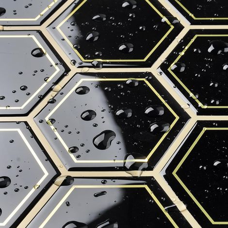 16 Dalles Carrelage Adhesif Mural Cuisine Noir et Doré 30x30CM Credence Adhesive Salle de Bain Noire Hexagone Dalle PVC Adhesive Murale Mosaique Lavable Revetement Mural Adhesif 3D PVC (1/5)