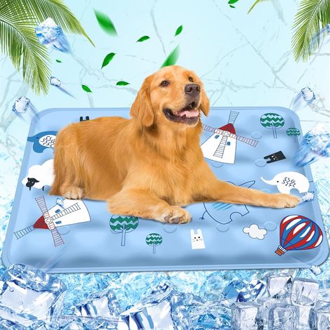 Matte für Hunde und Katzen, waschbares Hundebett, mit Wasser gefüllte Kühlmatte, für Zuhause, unterwegs oder im Auto, Kühlunterlage, Matte für Hunde, 60 x 90 cm, XL, Windmühlenblau (1/5)