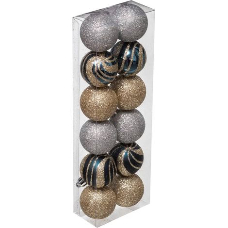 Boules de Noël multicolores avec différentes finitions, Ø 4 cm, 12 pièces