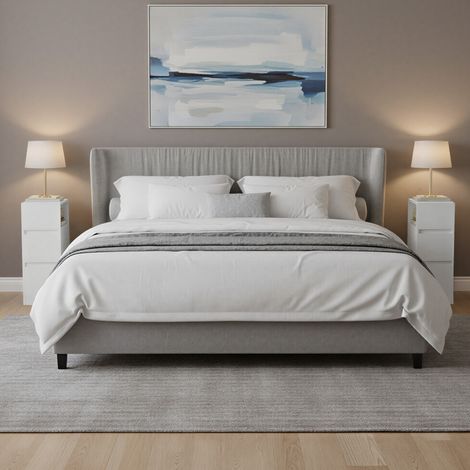 Table de Chevet Étroite, Montage à Gauche ou à Droite, avec 2 Tiroirs, Compartiment Ouvert, pour Chambre, Blanc Nuage (1/5)