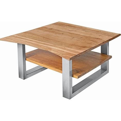 Couchtisch Baumkante 90 x 90 cm Akazie massiv + naturfarben silber PATRICK (1/5)