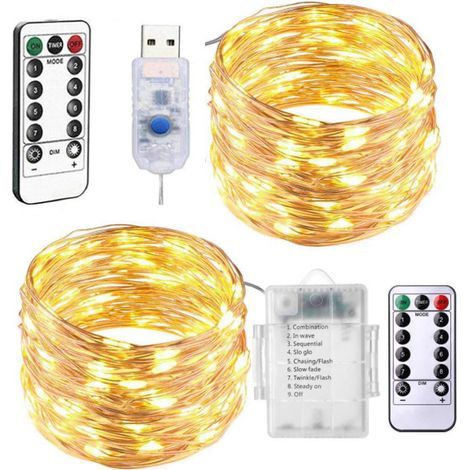 Two LED string lights, 5 meters long, 50 bulbs, 8 lighting modes, with remote control. (1/5)