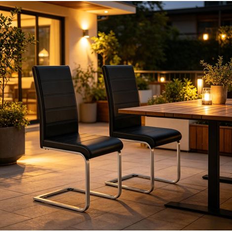 Chaise cantilever noire à dossier haut en PU et métal, lot de 2, 40 x 100 x 51 cm (1/5)