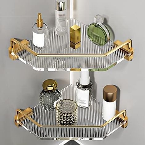 NevStp Gold Shower Shelf, Acrylic Wall Mount, Large Capacity, No Drilling Required, Seasoning Bottle Holder (1/5)