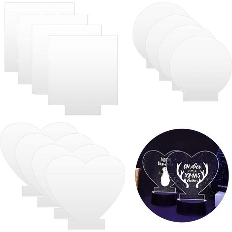 Lot de 12 plaques acryliques transparentes, carrées, en forme de cœur, en verre acrylique, 2 mm, en plexiglas, en plastique acrylique transparent pour base lumineuse LED, panneaux, peintures, projets (1/5)
