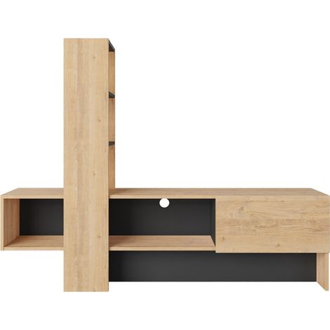 Mueble TV de pared equipado de 180 cm en roble claro y gris antracita - Barcellona (1/5)