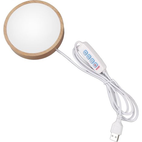 Runder, beleuchteter Holzständer mit USB-Anschluss, 3 Farbtemperaturen, 10 Helligkeitsstufen und LED-Anzeige für Glas- und Kristallkunstwerke (1/5)