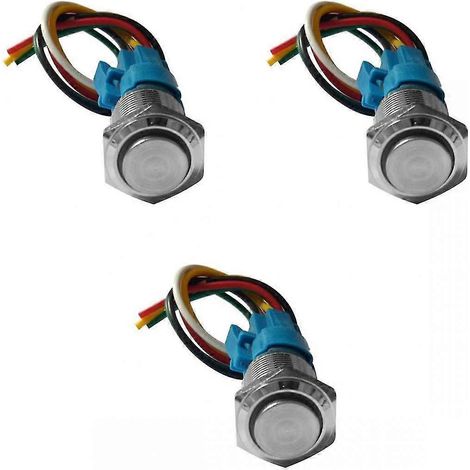 Lot de 3 interrupteurs à bouton-poussoir autobloquants 220 V avec LED 16 mm (1/4)