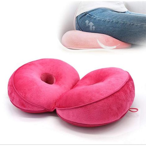 1 Coussin en forme de beignet, double trou, mémoire de forme, housse lavable, pour soulagement coccyx et hémorroïdes (1/5)