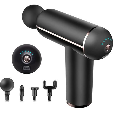 Pistolet De Massage - 3200 Tr/Min - 5 Niveaux De Puissance - Silencieux - Rechargeable USB-C - Pour Dos Nuque Épaules Corps - 4 Têtes Incluses (1/5)