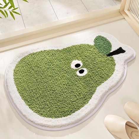 Tapis de bain à motif de fruits, mignon et absorbant, à séchage rapide, en peluche, idéal pour la chambre, la chambre d'enfant et la salle de bain - 40 x 60 cm - Poire (1/5)