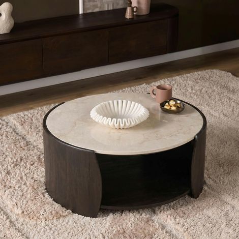 Table basse marbre et bois brun double plateau DUOMO (1/4)