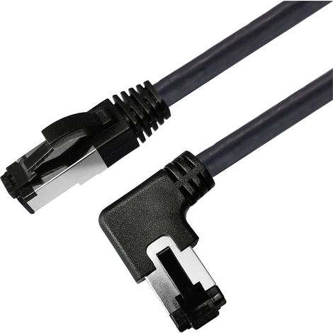 Maxtrack TI52-2L RJ45 Netzwerkkabel, Patchkabel CAT 8.1 S/FTP 2 m Schwarz 90° nach links gewinkelt,