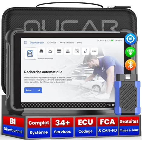 892BT AI Valise Diagnostic Auto,Bidirectionnel obd2 Diagnostic Français,Codage ECU,34+ Réinitialisations,Diagnostic de Tous Les systèmes, Guide V.A.G, FCA AutoAuth, CANFD (1/5)