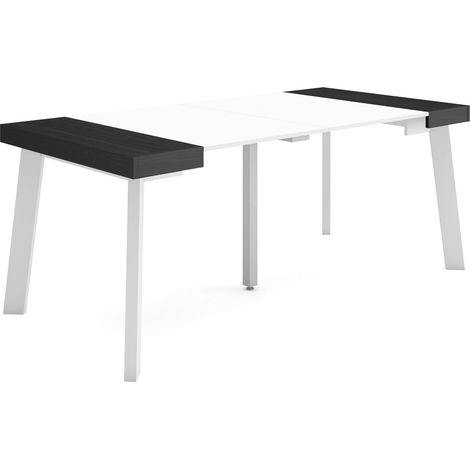 Skraut Home - Table console extensible, Console meuble, 180, Pour 8 personnes, Pieds en bois, Style moderne, Blanc et noir (1/5)