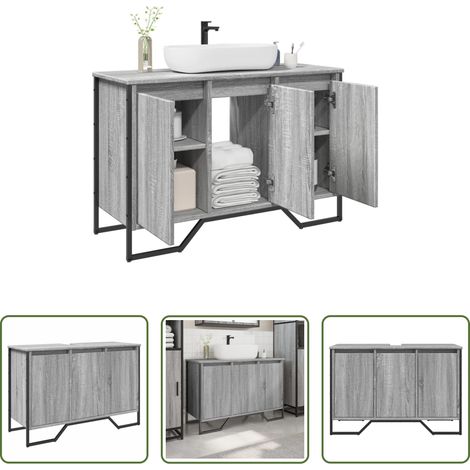 Bad Schrank -  Waschbeckenunterschrank Grau Sonoma 91x35x60 cm Holzwerkstoff (1/5)