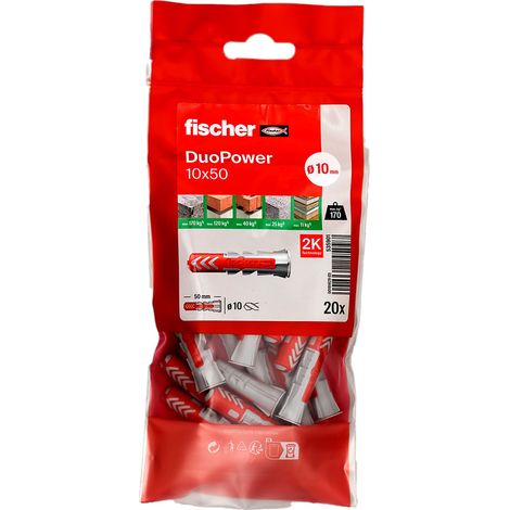 20 chevilles bi-matière DUOPOWER Ø10 x 50 mm sans vis - Fischer