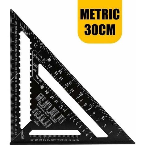 Équerre Triangle Metrique Professionnel Menuiserie Règle d'Angle Rapporteur Outil de Mesure en Alliage Rafter Square Carpenter de Haute Précision - 30CM (1/4)