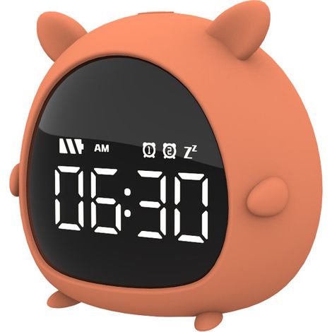 Sveglia digitale per bambini, bambine e bambini, sveglia a LED silenziosa, timer per il conto alla rovescia da viaggio, sveglia potente - Arancione (ricarica USB) (1/4)