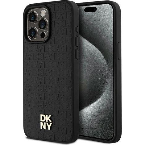Dkny DKHMP15XPSHRPSK iPhone 15 Pro Max 6,7" schwarze/schwarze Hartschalen-Hülle mit Leder-Monogramm-Muster, Metall-Logo und MagSafe-Funktion (1/5)