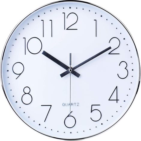 Horloge murale moderne, 30 CM Large décoratif universel silencieuse sans tic tac intérieur Quartz ronde murale horloge non-coque pour salon cuisine bureau (argent) (1/5)