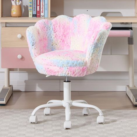 Wahson Kids Desk Chair in Faux Fur Swivel Task Chair with Petal Backrest Children Study Chair Height Adjustable for Girls Boys, Fur Pink