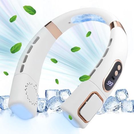 Ventilatore da collo,8000 mAh con piastra di raffreddamento,luce LED,ideale per vacanze,viaggi e campeggio (1/5)