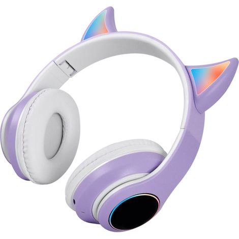 Écouteurs Bluetooth pliables HiFi avec effet lumineux, légers, confortables et mignons, sans fil, violets (1/5)