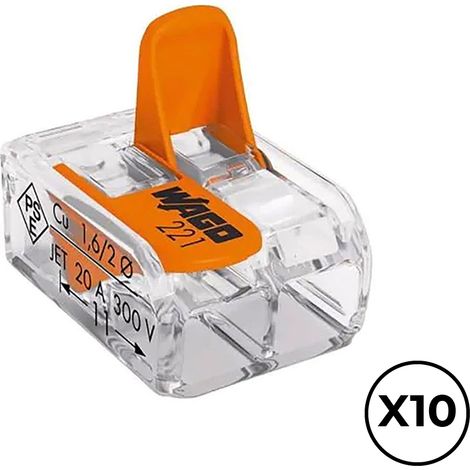 Confezione da 10 connettori rapidi a 2 vie con leva da Ø4mm² massimo (450V 32A) per conduttori in rame