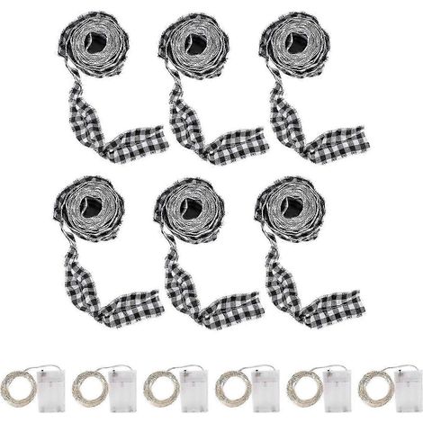 Guirlande de Noël rustique à LED (6 rouleaux) - Ruban décoratif noir et blanc (1/5)