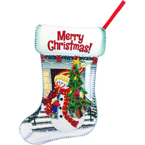 Chaussette De Noël - Ornements En Tissu Non Tissé - Décoration Arbre De Noël Et Cheminée - Kit Peinture À Diamants - 1 Pièce (1/5)