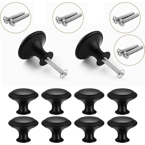 (10 Pièces) Boutons de Tiroir, Boutons de Meuble Ronds en Noir, Boutons de Portes pour Placards, Poignée de Meuble Cuisine, Boutons Armoire Ronds, (1/5)