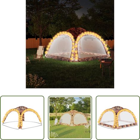 vidaXL Tente de camping - Tente de réception avec LED et 4 parois 3,6x3,6x2,3m Camouflage (1/5)