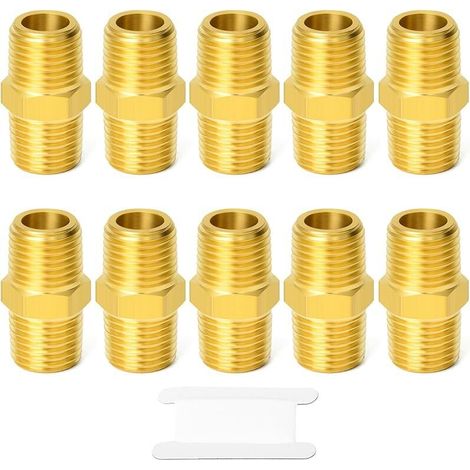 Conector de tubería de latón de 10 piezas, niple hexagonal reductor, 1/8 de pulgada macho BSP x 1/8 de pulgada macho BSP