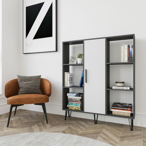 Decorotika Peoria Multipurpose Standard Biblothèque Bookshelf Etager Display Unit With Cabinet - Anthracite / Blanc (1/3)