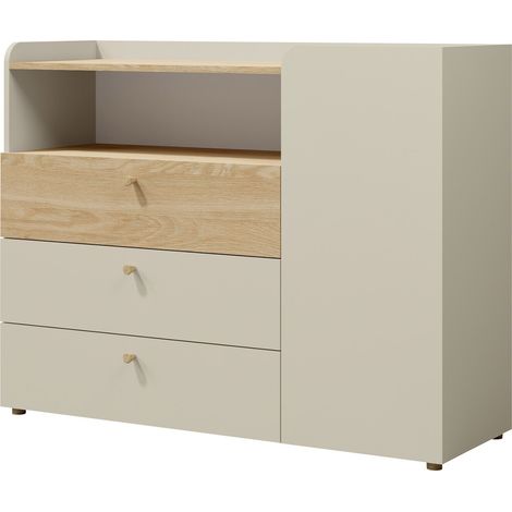 Cómoda Domcali 108, Beige + Roble, Con cajones y puertas, Número de cajones: 0, 93x120x40cm