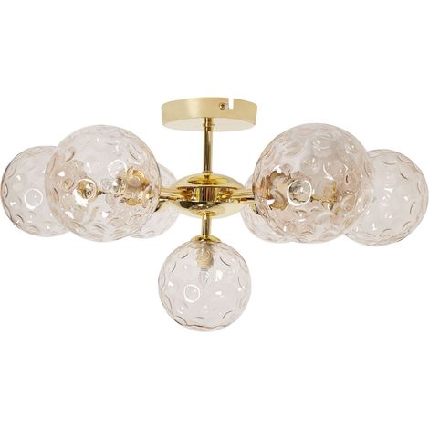 Lampadario in vetro 7 luci rotonde beige metallizzato e oro Anadyr